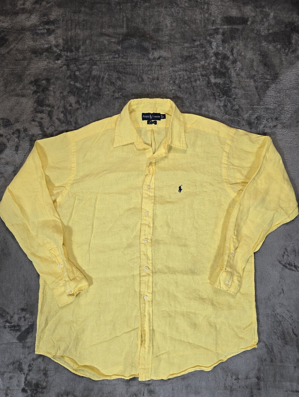 Vintage Polo Ralph Lauren Linen Button Up Shirt Size Large Yellow